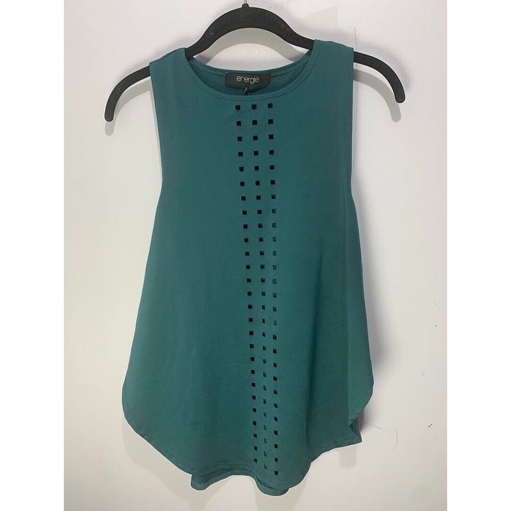 Sleeveless Teal Tank Top With Geometric Cutouts By Energie Size S